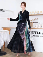 HEYFANCYSTYLE Female Luxury Pleated Midi Dress - Ombre Print Cocktail Attire